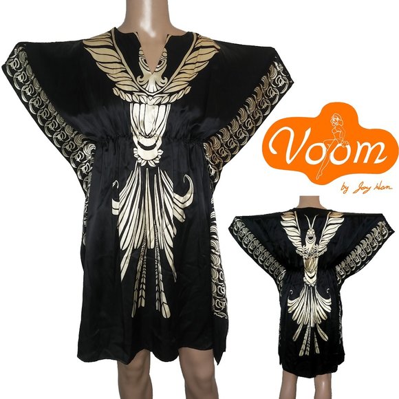 Anthropologie Dresses & Skirts - Voom by Joy Han Batwing Dress Black Gold Sz S